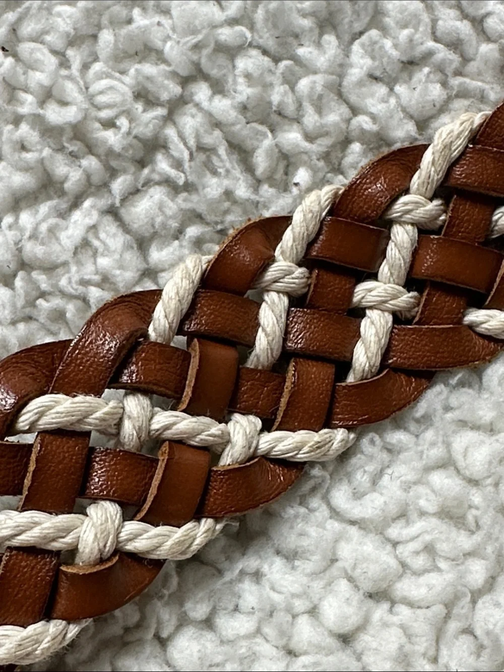 American Eagle Outfitters Braided Leather Belt, Brass Buckle - Brown & Cord